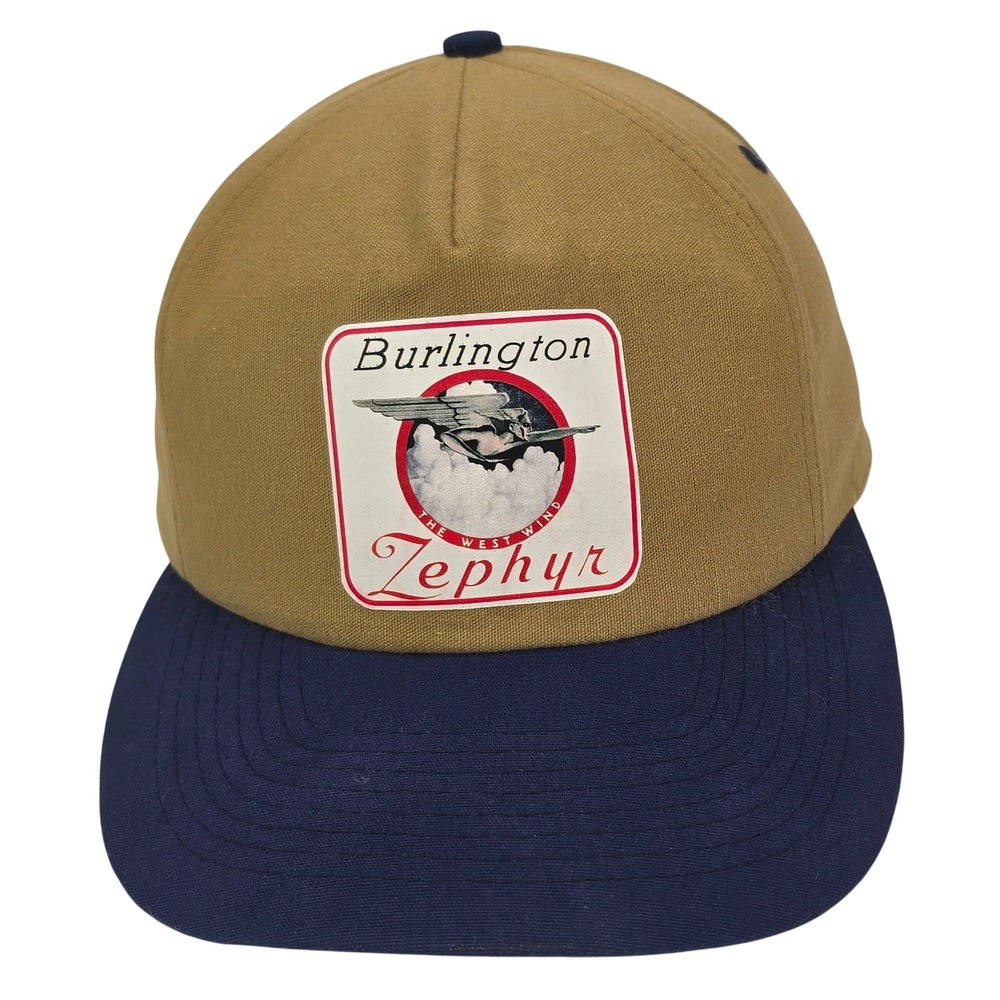 Burlington Zephyr Hat Snapback Tan Navy Railroad Vintage Passenger Train Cap